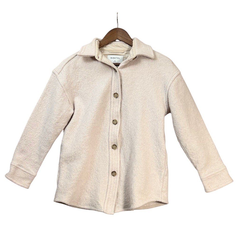 Aritzia Babaton Womens Pelli Shacket XS Ivory Merino Wool Jacket Minimalist - Picture 2 of 8